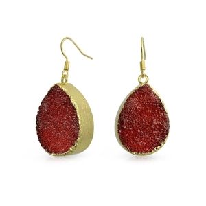 Bling Jewelry Gold Red Druzy Teardrop Earrings